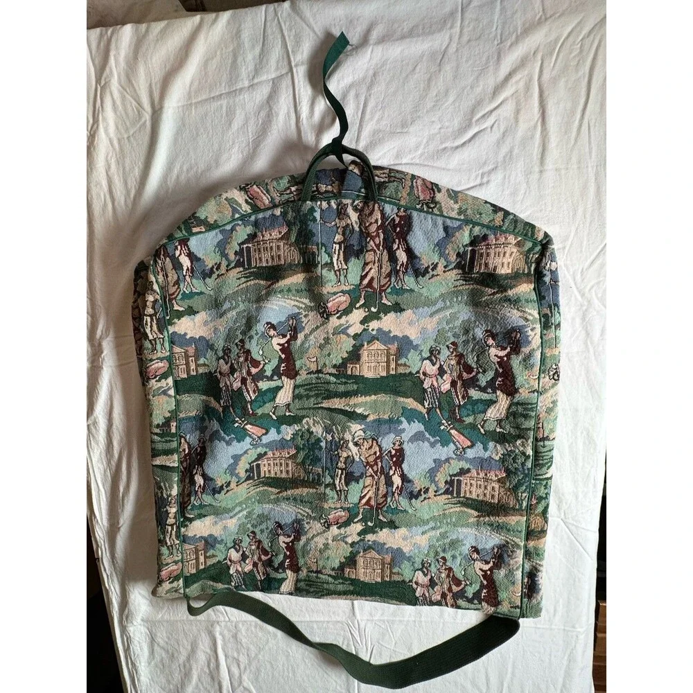 Vintage Gloria Rae Tapestry Garment Bag Made In USA‎ Golf Scene Luggage Carrier